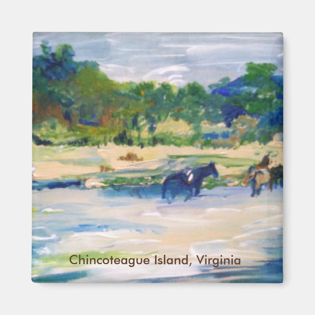 Imã Pintura de Cavalo na Ilha Chincoteague (Frente)