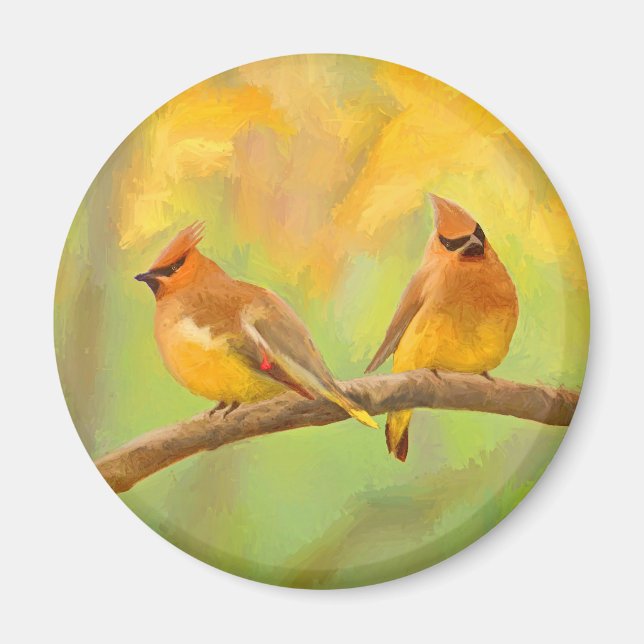 Imã Pintura De Cedar Waxwing - Arte De Cachorro Origin (Frente)