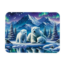 Ímã Pintura de Cena Neve da Família Polar Bear