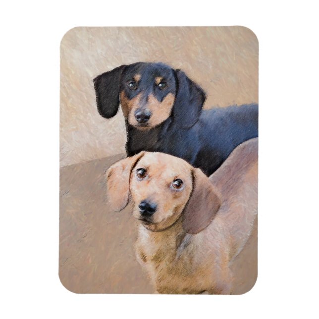 Ímã Pintura de Dachshund (Smooth) - Arte de Cão Origin (Vertical)