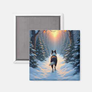 Imã Pintura de Férias de Border Collie na Floresta Nev