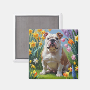 Imã Pintura de Flores da Primavera Bulldog