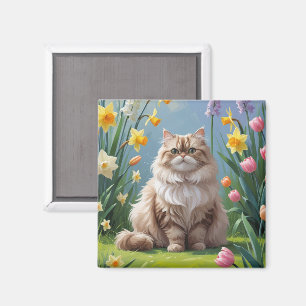 Imã Pintura de Flores da Primavera do Gato Persa