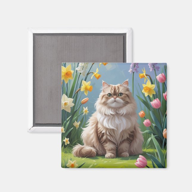 Imã Pintura de Flores da Primavera do Gato Persa (Front/Back)