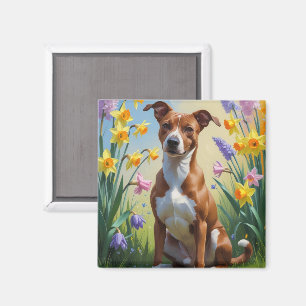 Imã Pintura de Flores de Cachorro Basenji