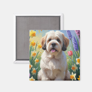 Imã Pintura de Flores de Cachorro Lhasa Apso