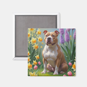 Imã Pintura de Flores de Cachorro Pitbull