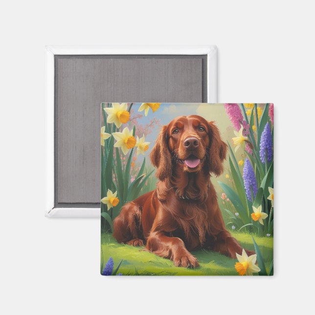 Imã Pintura de Flores de Cachorro Vermelho Irlandês (Front/Back)