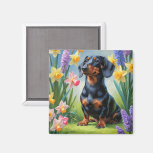 Imã Pintura de Flores de Cão de Dachshund
