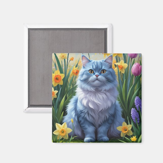 Imã Pintura de Flores de Gato Azul Oriental (Front/Back)