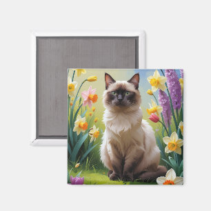 Imã Pintura de Flores de Gato Siamês