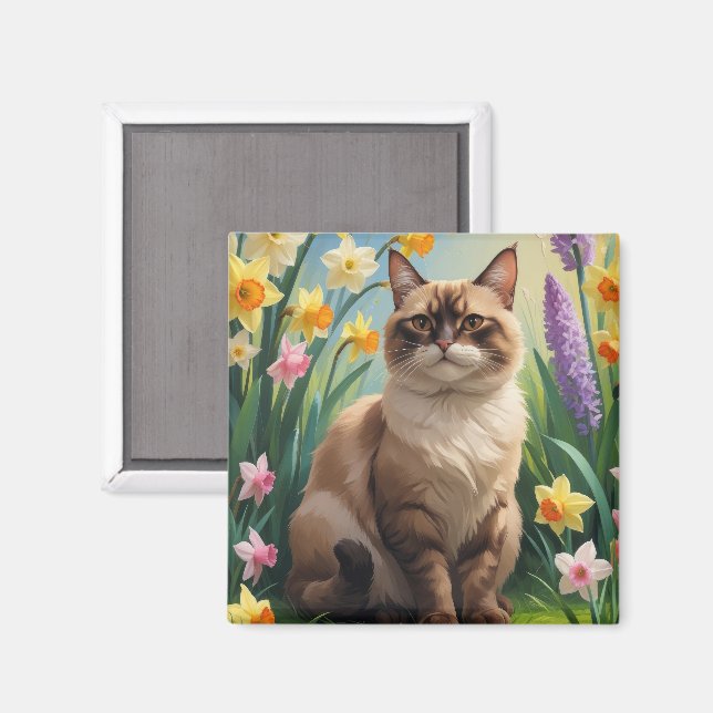 Imã Pintura de Flores de Primavera de Gato Abissínio (Front/Back)