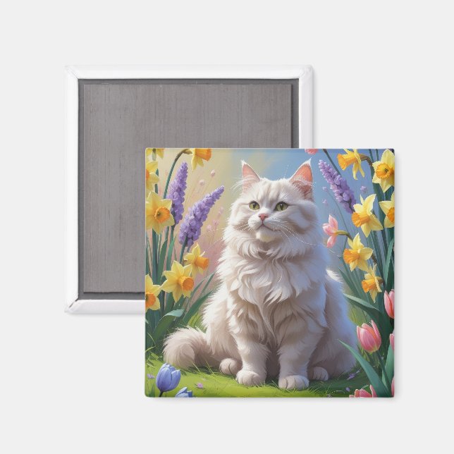 Imã Pintura de Flores de Primavera de Gato Siberiano (Front/Back)