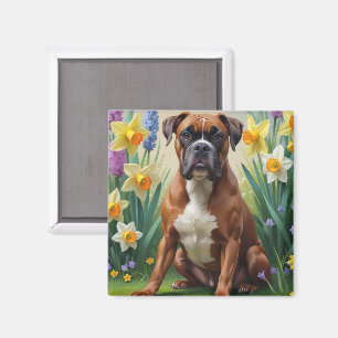 Imã Pintura de Flores de Primavera do Cão Boxer