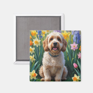 Imã Pintura de Flores de Primavera do Cão Cockapoo