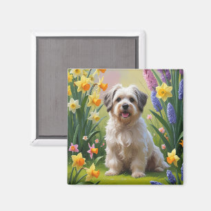 Imã Pintura de Flores de Primavera do Cão Havanês