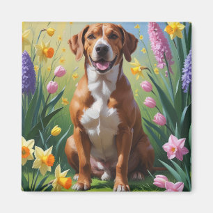 Imã Pintura de Flores de Primavera do Cão Ridgeback da