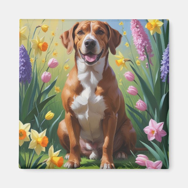 Imã Pintura de Flores de Primavera do Cão Ridgeback da (Frente)