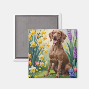 Imã Pintura de Flores de Primavera do Cão Vizsla