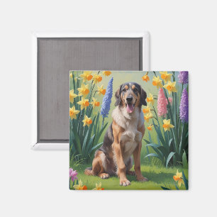 Imã Pintura de Flores de Primavera do Cão Wolfhound