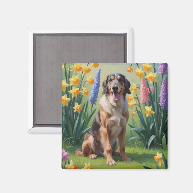 Imã Pintura de Flores de Primavera do Cão Wolfhound (Front/Back)