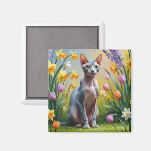Imã Pintura de Flores de Primavera do Gato Sphynx