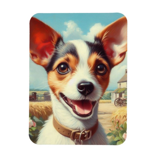 Ímã Pintura de Fox Terrier com Toy (Vertical)