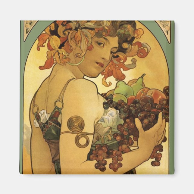 Imã Pintura de Fruta Alphonse Mucha (Frente)