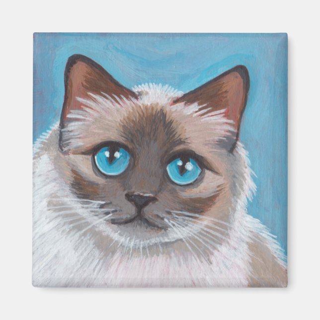 Imã Pintura de Gata de Gato de Olho Azul (Frente)