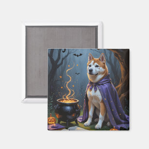 Imã Pintura de Halloween Caprichosa do Cão Akita