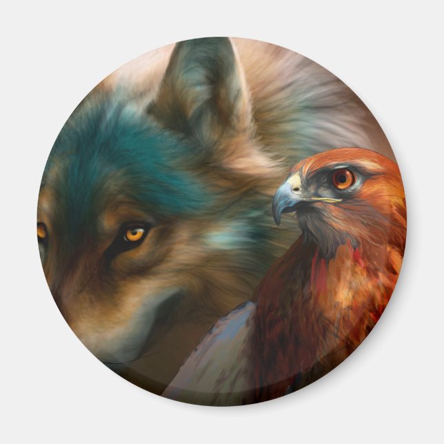 Imã Pintura de lobo e águia (Frente)