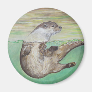Imã Pintura de Lontra do Rio Reprodutor