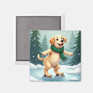 Imã Pintura de Natal de Labrador Retriever Patinando n