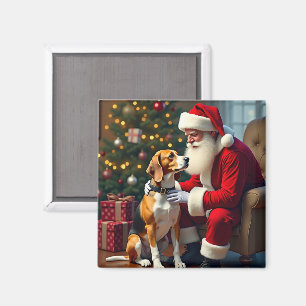 Imã Pintura de Natal do Beagle Encontra Papai Noel