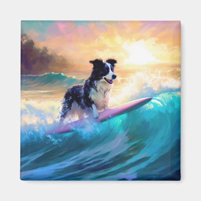 Imã Pintura de Navegação na Praia de Border Collie (Frente)