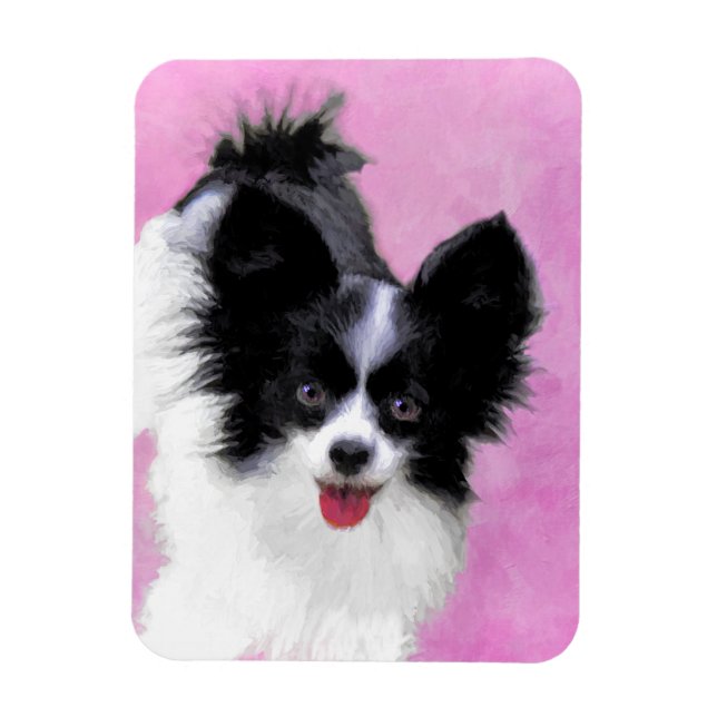 Ímã Pintura de Papillon (Branco e Preto) - Arte Canina (Vertical)