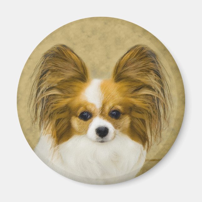 Imã Pintura de Papillon (Hound Tri) - Arte de Cão Orig (Frente)