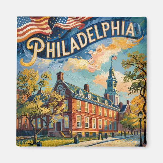 Imã Pintura de Philadelphia Independence Hall Van Gogh (Frente)