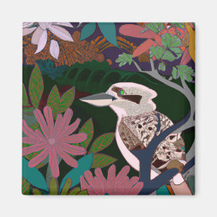 Imã Pintura de plantas de pássaros tropicais Kookaburr