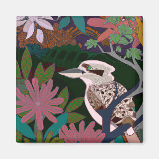 Imã Pintura de plantas de pássaros tropicais Kookaburr