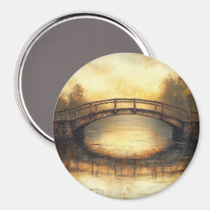 Imã Pintura de Ponte Vintage Sobre o Rio no Campo