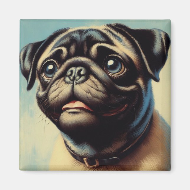Imã Pintura de Pug Retro (Frente)