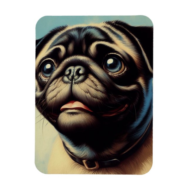 Ímã Pintura de Pug Retro (Vertical)