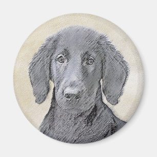 Imã Pintura De Retriever Revestida Plana - Arte De Cã