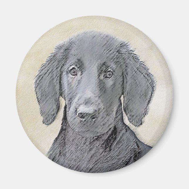 Imã Pintura De Retriever Revestida Plana - Arte De Cão (Frente)