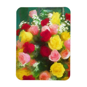 Ímã Pintura de Rose Bouquet - Arte Flor Original Custa