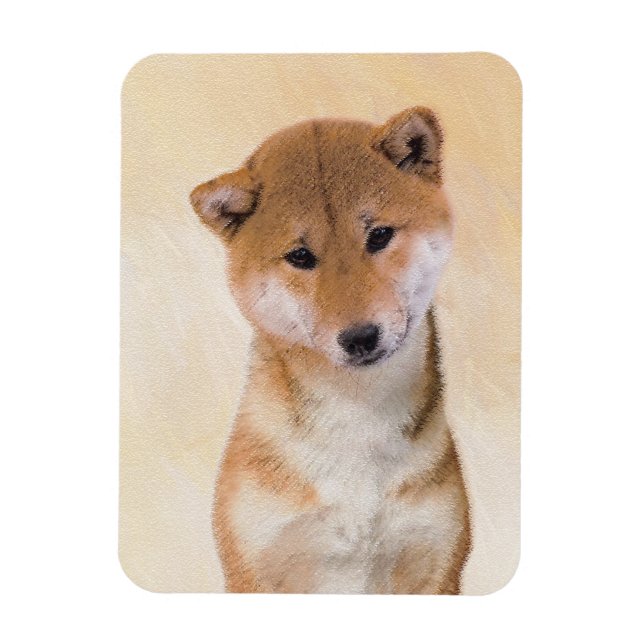 Ímã Pintura de Shiba Inu (Vermelho) - Arte de Cachorro (Vertical)