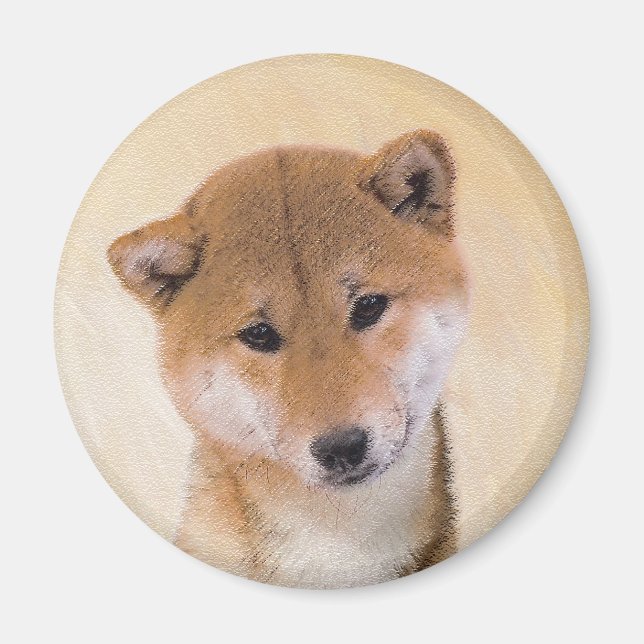 Imã Pintura de Shiba Inu (Vermelho) - Arte de Cachorro (Frente)