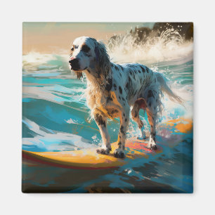 Imã Pintura de surf em lanterna inglesa setter Beach