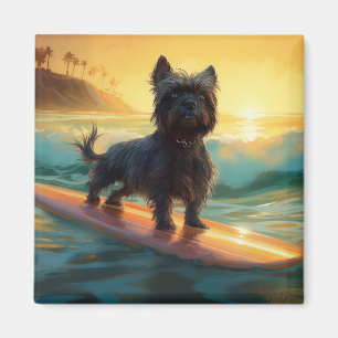 Imã Pintura de Surf na Praia de Affenpinscher